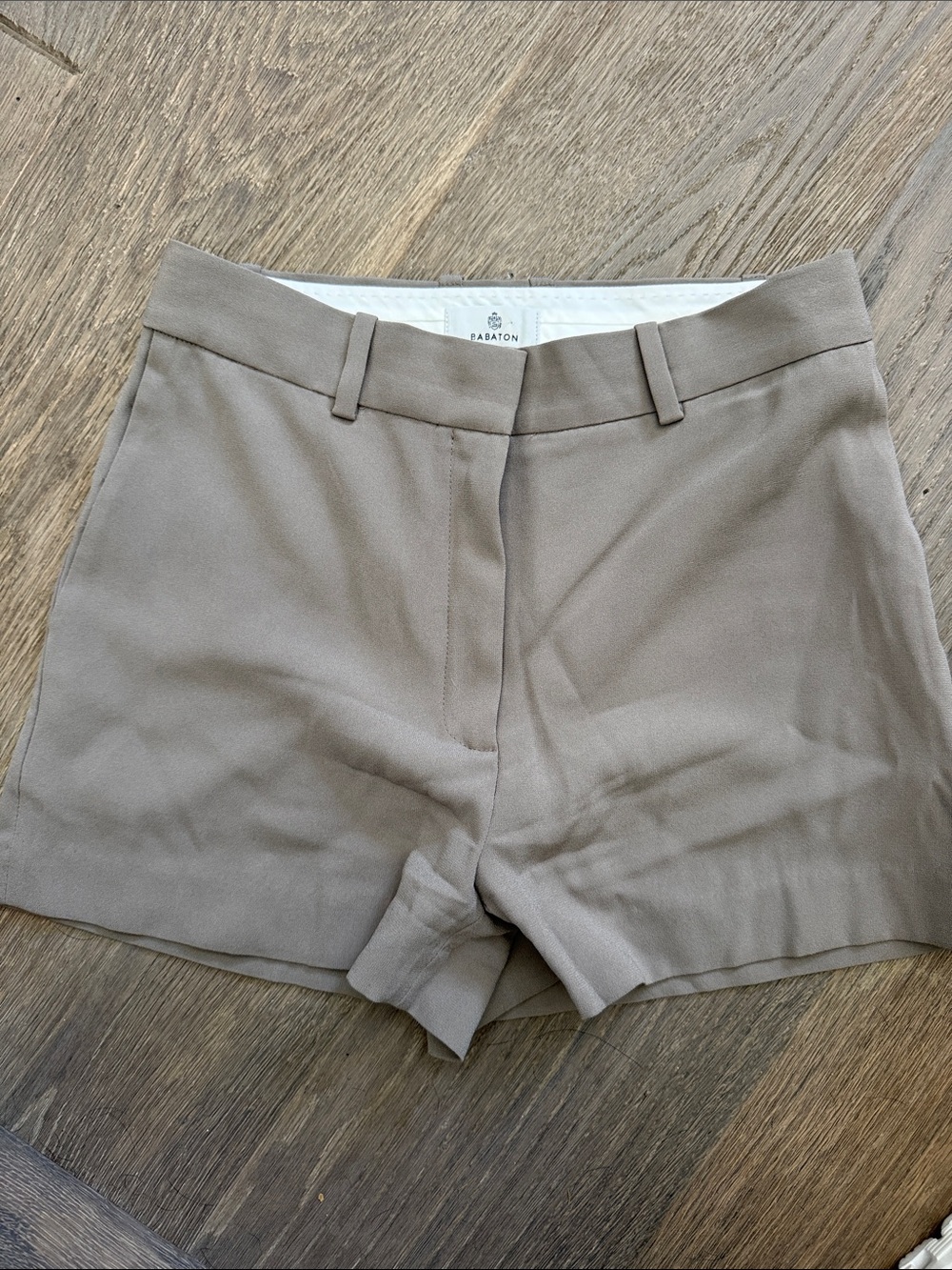 Aritzia Babaton Taupe High-Waist Tailored Shorts